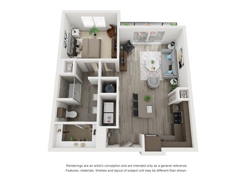 Floor plan for 1 bed, 1 bath, 773 sqft